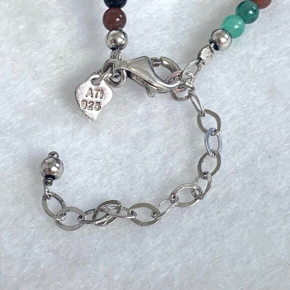 Sterling Silver 925 Multicolor Beaded Green Chrysoprase Pendant Necklace 18" - Picture 8 of 16